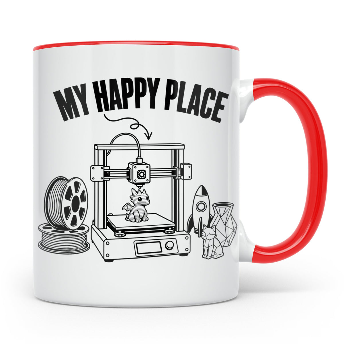 3D Drucker Tasse My Happy Place Spruch Geschenk für Maker &  – Rot [farbe:rot]