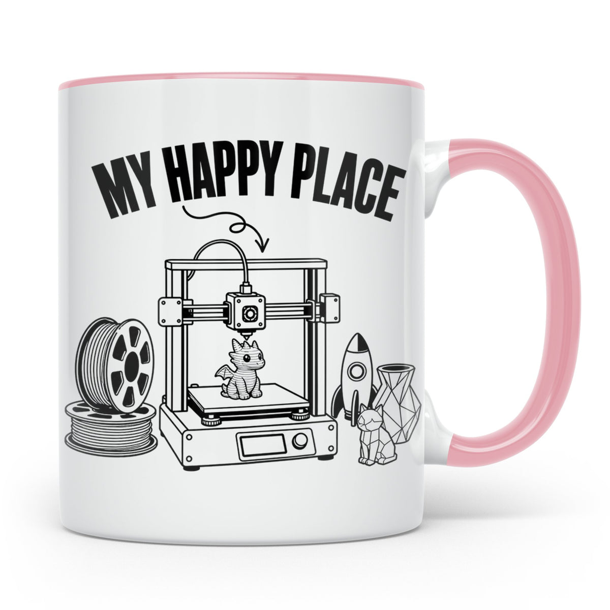 3D Drucker Tasse My Happy Place Spruch Geschenk für Maker &  – Rosa [farbe:rosa]