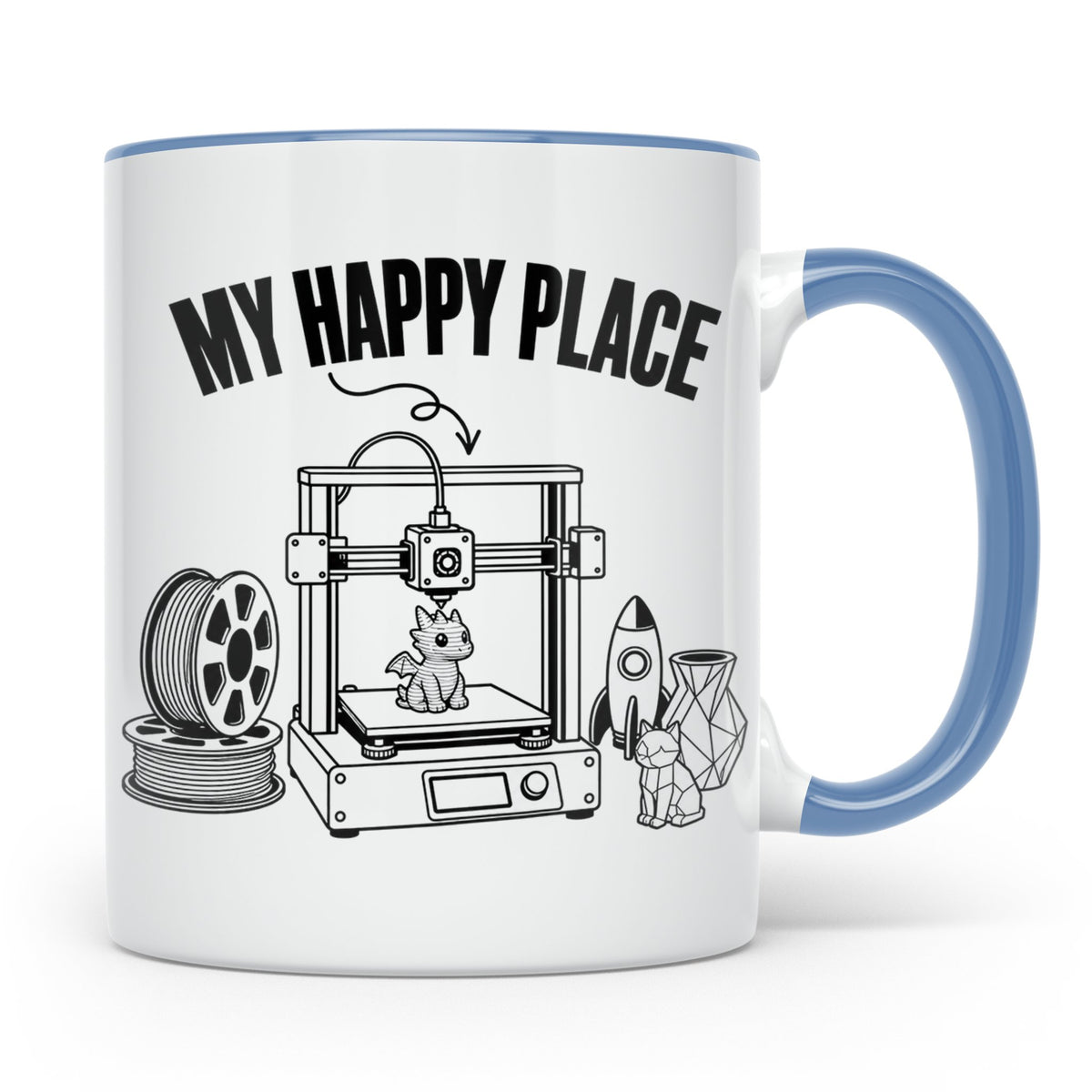 3D Drucker Tasse My Happy Place Spruch Geschenk für Maker &  – Blau [farbe:blau]
