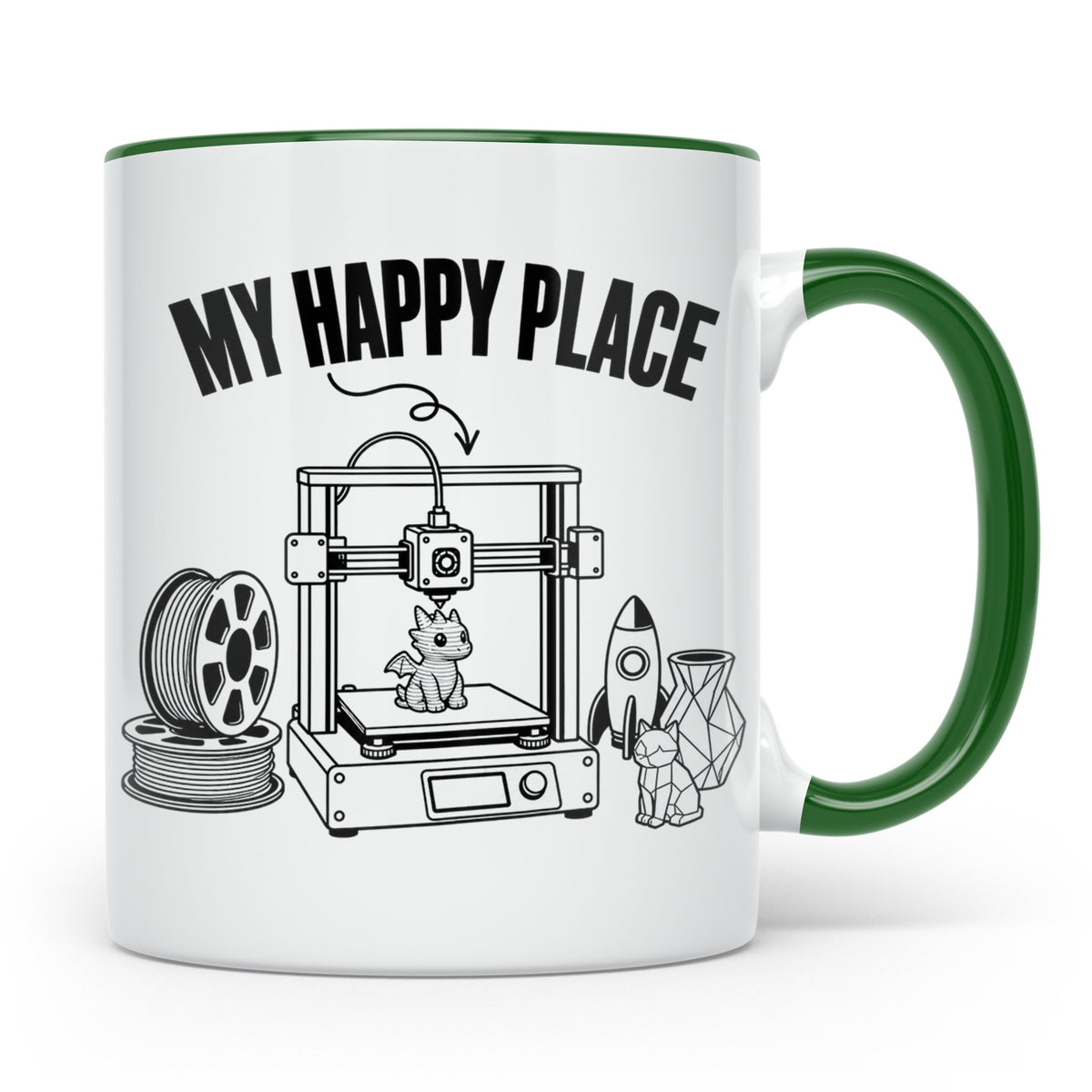 3D Drucker Tasse My Happy Place Spruch Geschenk für Maker &  – Grün [farbe:grün]