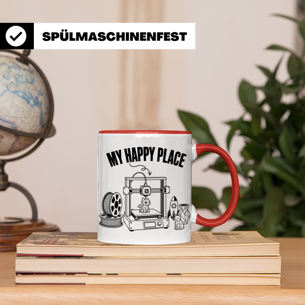 3D Drucker Tasse My Happy Place Spruch Geschenk für Maker &  – Rot [farbe:rot]