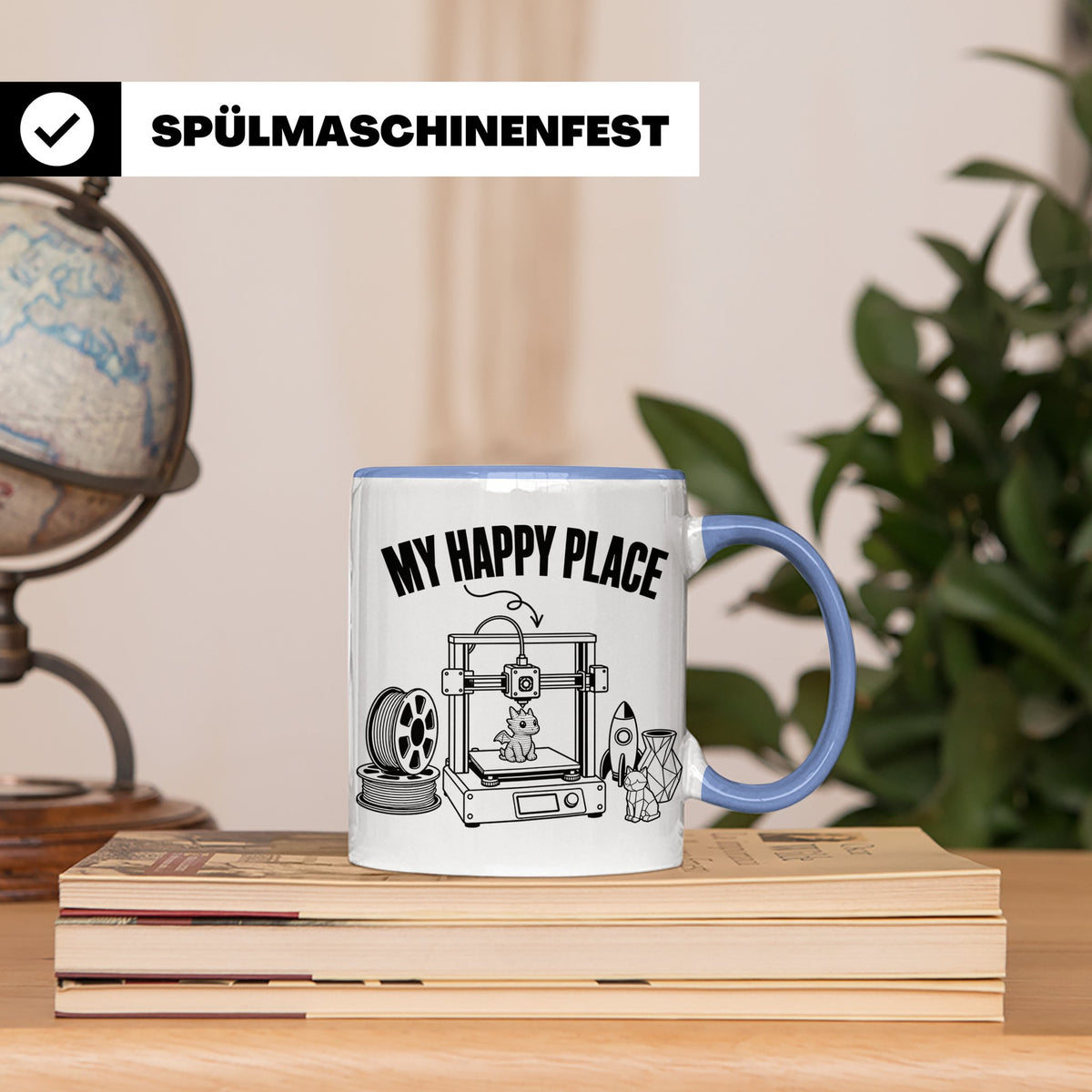 3D Drucker Tasse My Happy Place Spruch Geschenk für Maker &  – Blau [farbe:blau]