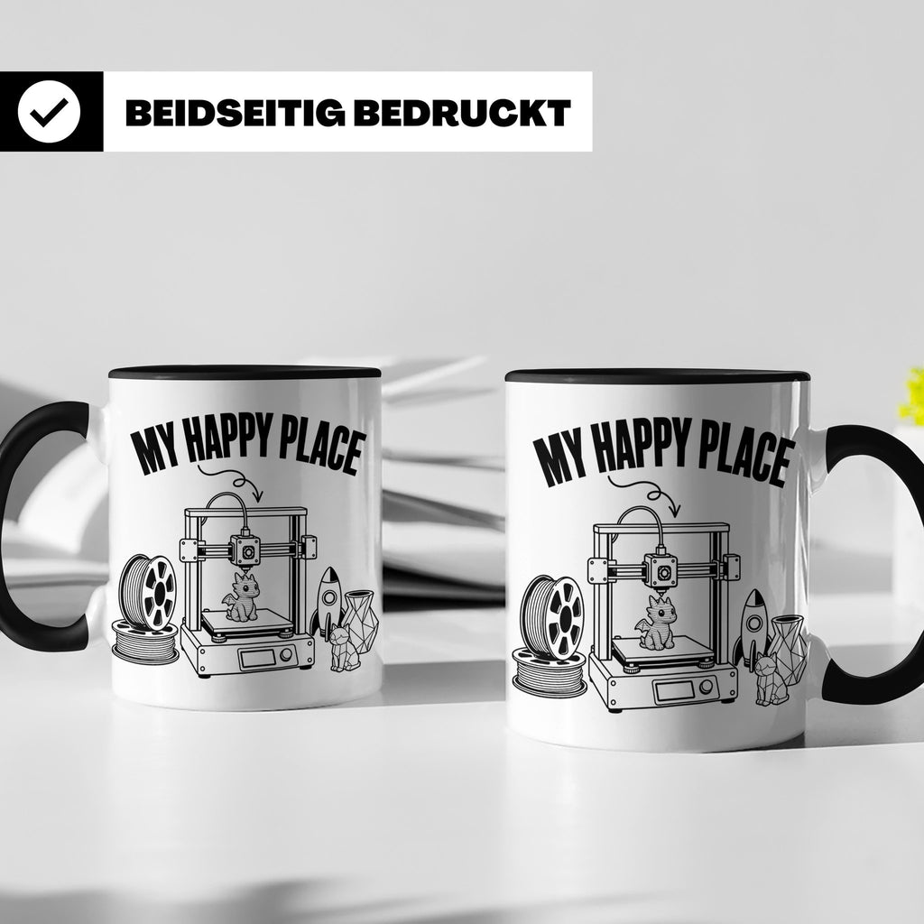 3D Drucker Tasse My Happy Place Spruch Geschenk für Maker &  – Schwarz [farbe:schwarz]