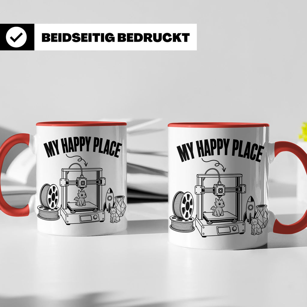 3D Drucker Tasse My Happy Place Spruch Geschenk für Maker &  – Rot [farbe:rot]