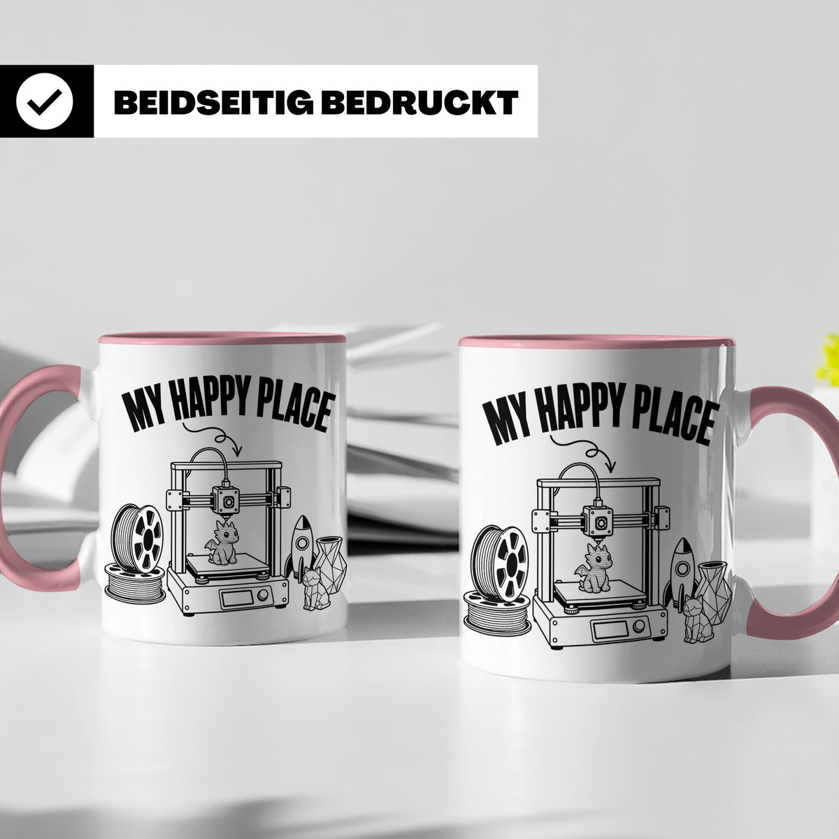3D Drucker Tasse My Happy Place Spruch Geschenk für Maker &  – Rosa [farbe:rosa]