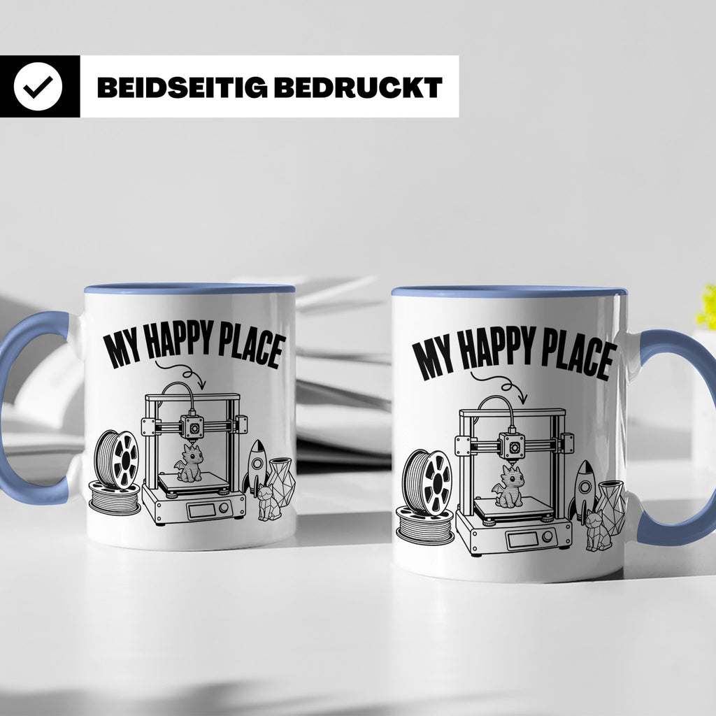 3D Drucker Tasse My Happy Place Spruch Geschenk für Maker &  – Blau [farbe:blau]