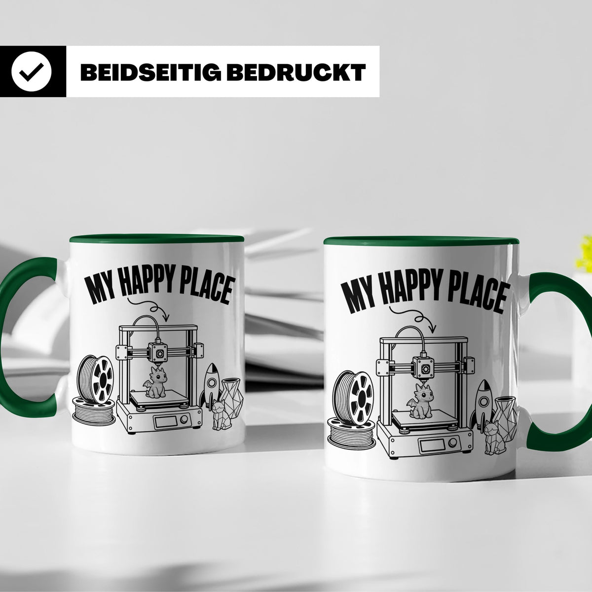 3D Drucker Tasse My Happy Place Spruch Geschenk für Maker &  – Grün [farbe:grün]