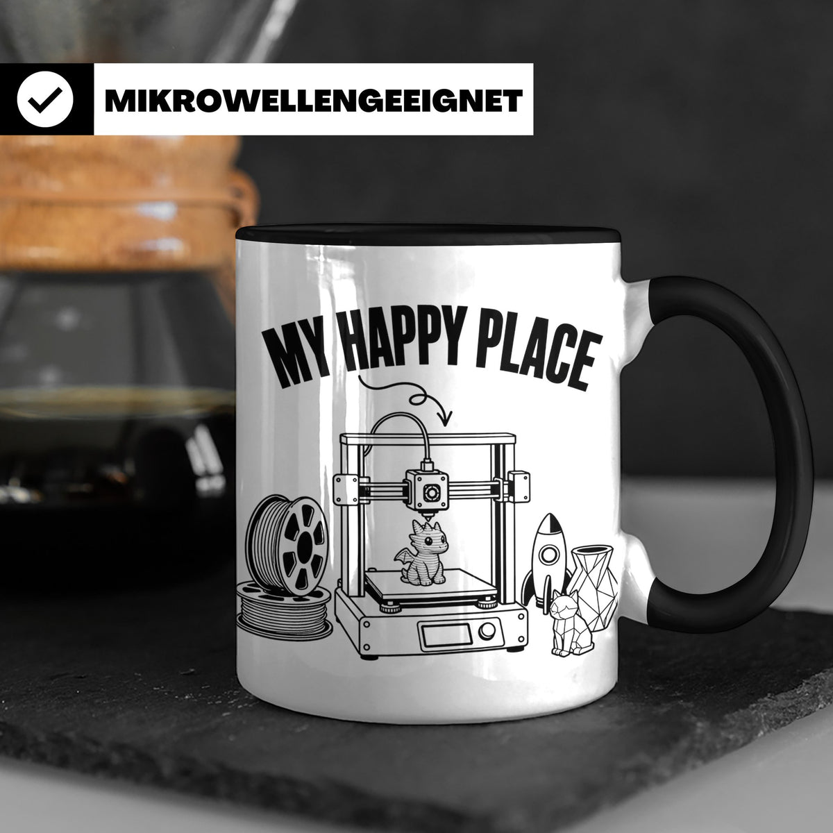 3D Drucker Tasse My Happy Place Spruch Geschenk für Maker &  – Schwarz [farbe:schwarz]