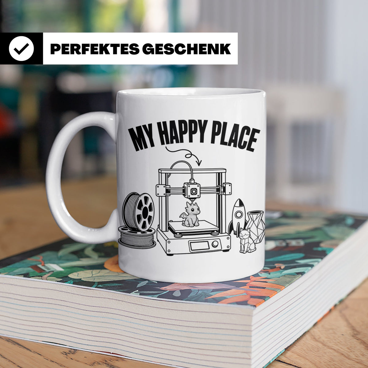3D Drucker Tasse My Happy Place Spruch Geschenk für Maker &  – Weiß [farbe:weiß]