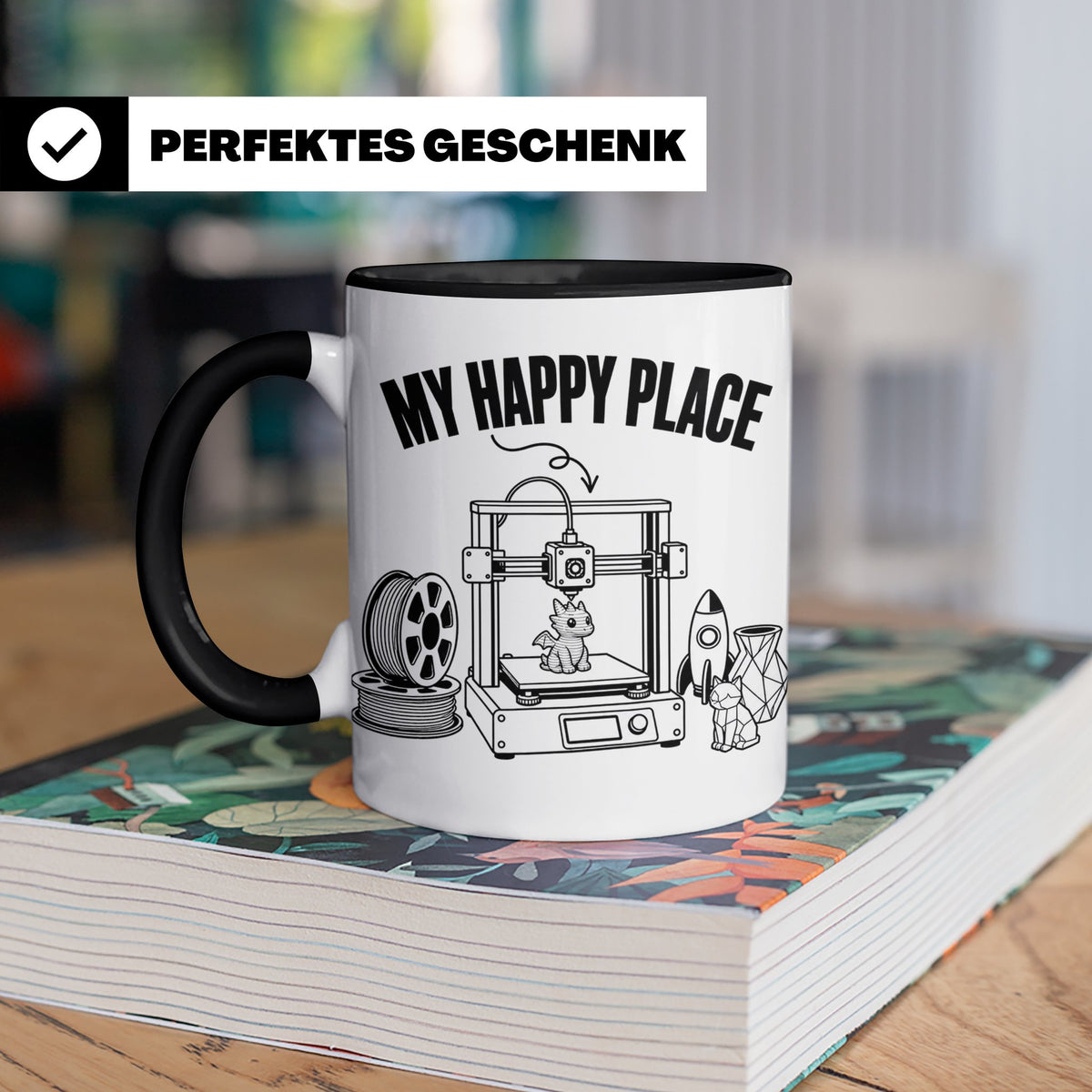 3D Drucker Tasse My Happy Place Spruch Geschenk für Maker &  – Schwarz [farbe:schwarz]