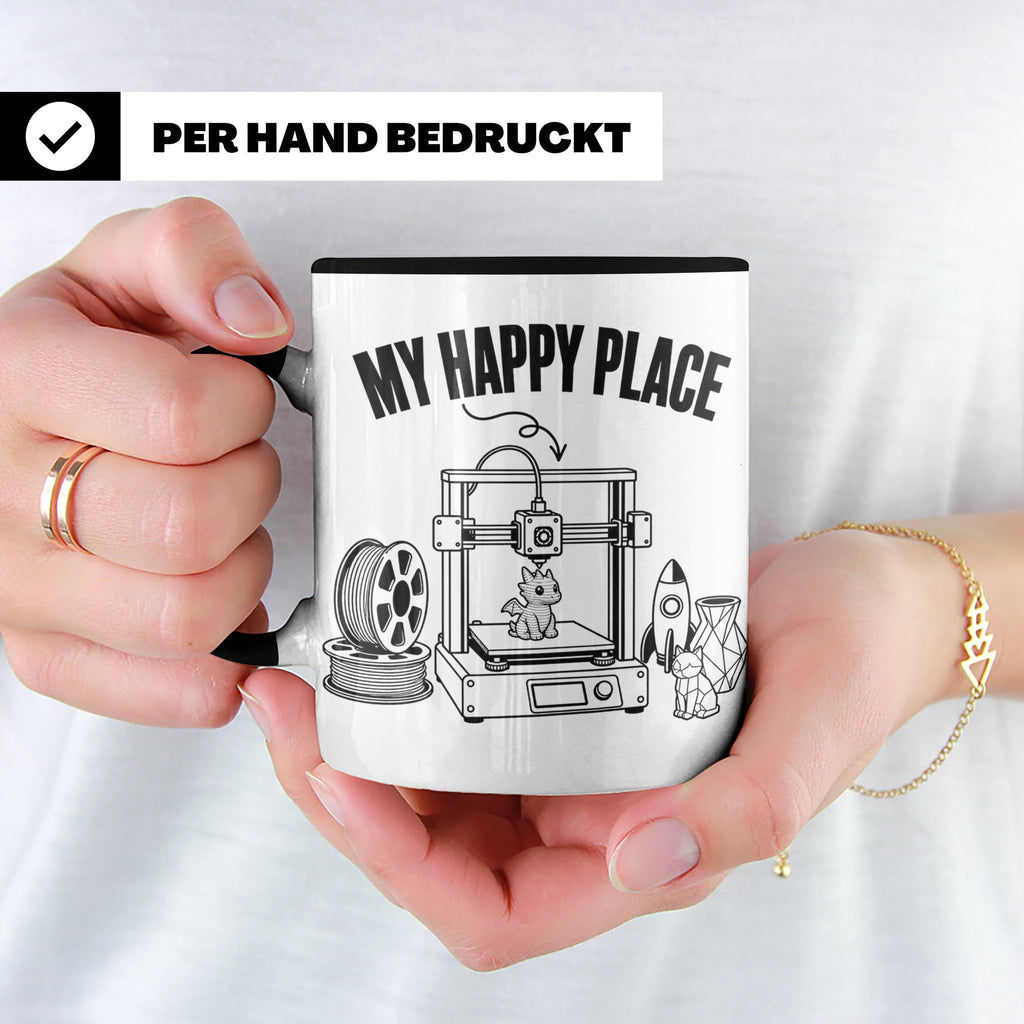 3D Drucker Tasse My Happy Place Spruch Geschenk für Maker &  – Schwarz [farbe:schwarz]