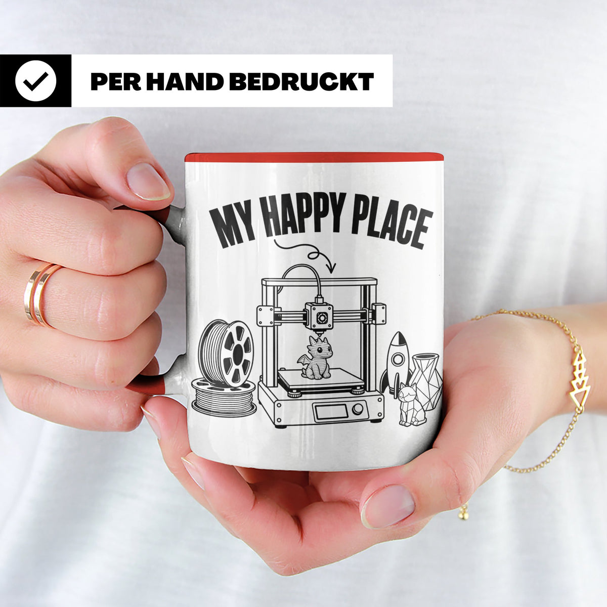 3D Drucker Tasse My Happy Place Spruch Geschenk für Maker &  – Rot [farbe:rot]