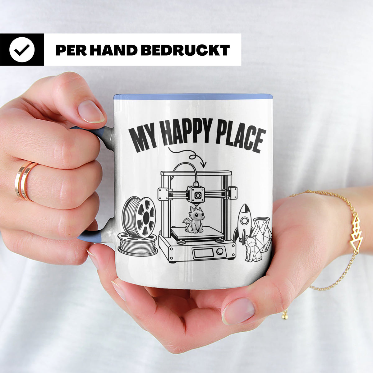 3D Drucker Tasse My Happy Place Spruch Geschenk für Maker &  – Blau [farbe:blau]