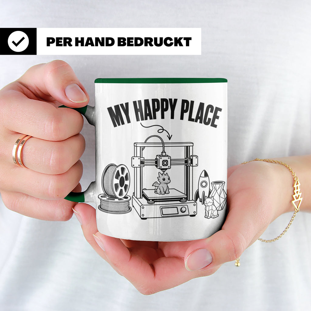 3D Drucker Tasse My Happy Place Spruch Geschenk für Maker &  – Grün [farbe:grün]
