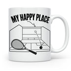 Squash Tasse My Happy Place Spruch Geschenk für Squashspiele – Weiß [farbe:weiß]