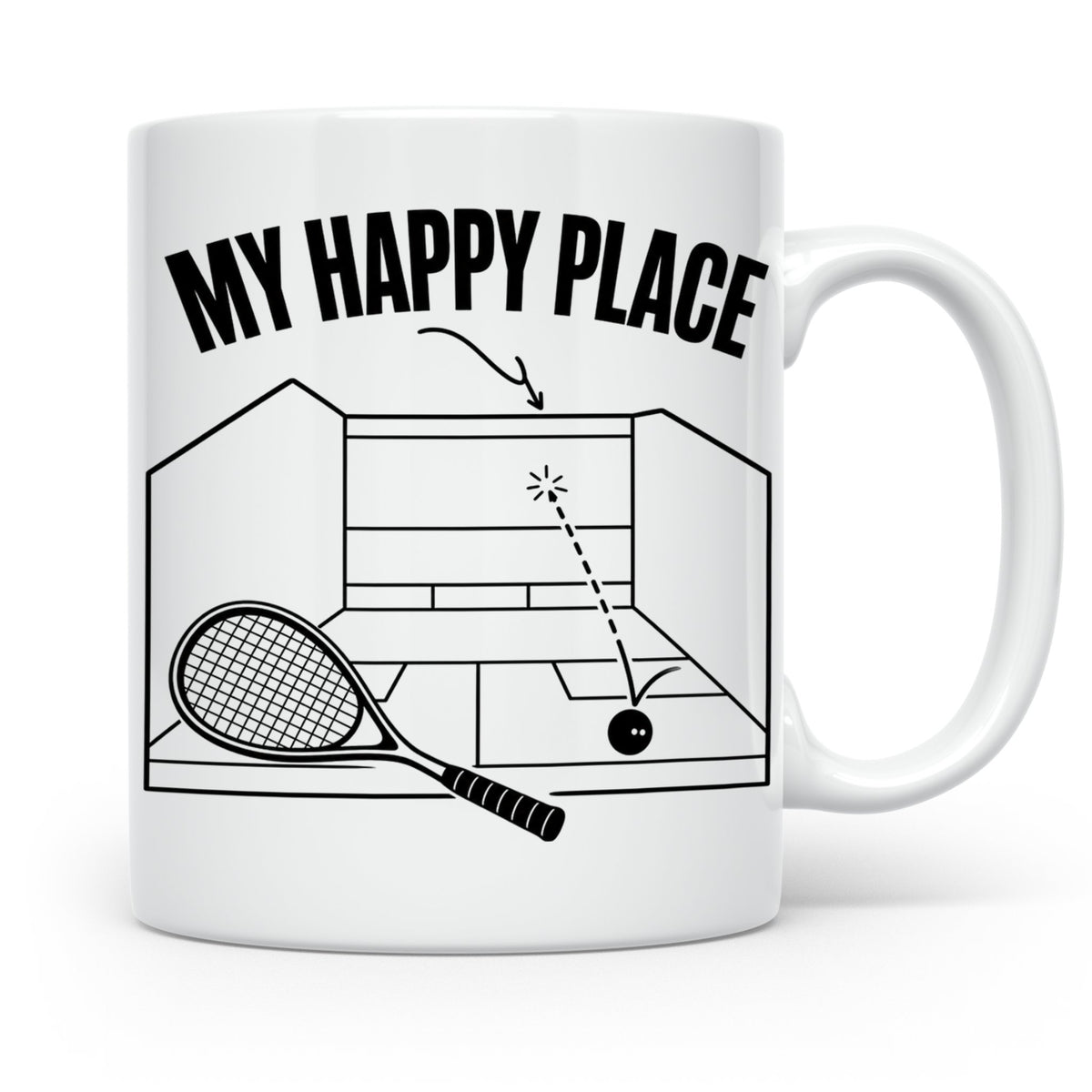 Squash Tasse My Happy Place Spruch Geschenk für Squashspiele – Weiß [farbe:weiß]