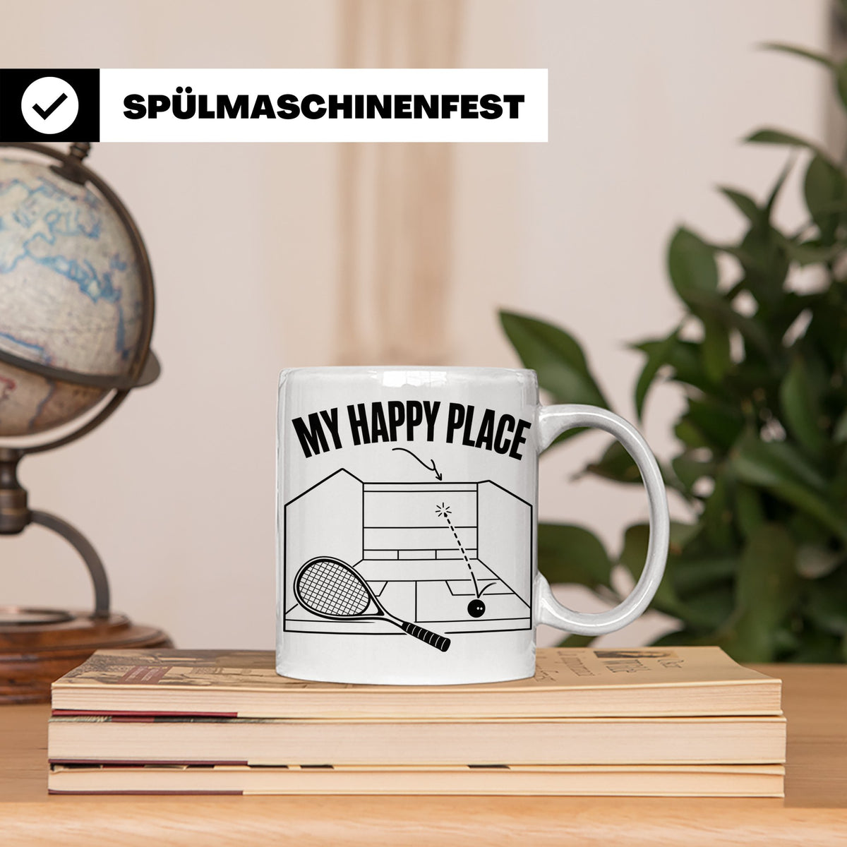Squash Tasse My Happy Place Spruch Geschenk für Squashspiele – Weiß [farbe:weiß]