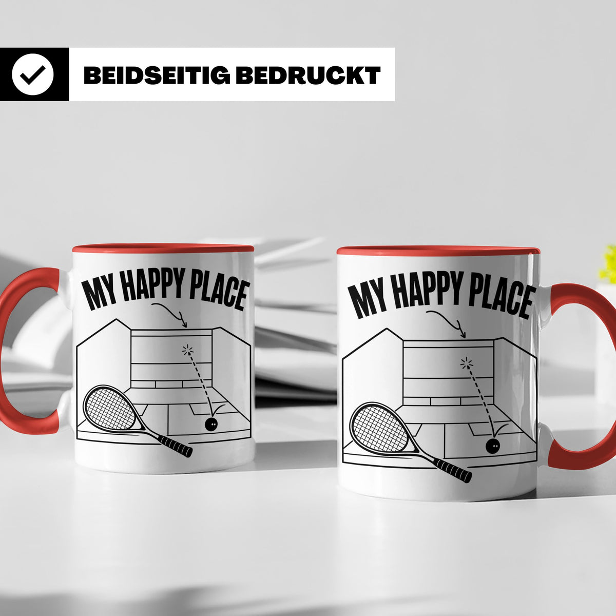 Squash Tasse My Happy Place Spruch Geschenk für Squashspiele – Rot [farbe:rot]