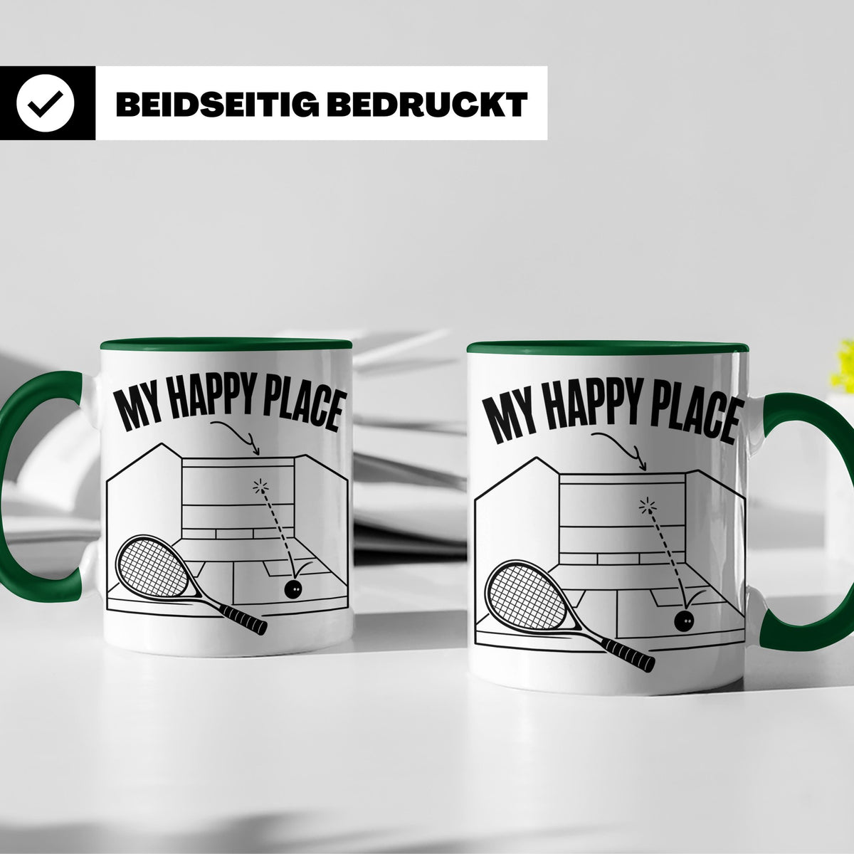 Squash Tasse My Happy Place Spruch Geschenk für Squashspiele – Grün [farbe:grün]