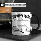 Squash Tasse My Happy Place Spruch Geschenk für Squashspiele – Schwarz [farbe:schwarz]