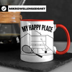 Squash Tasse My Happy Place Spruch Geschenk für Squashspiele – Rot [farbe:rot]