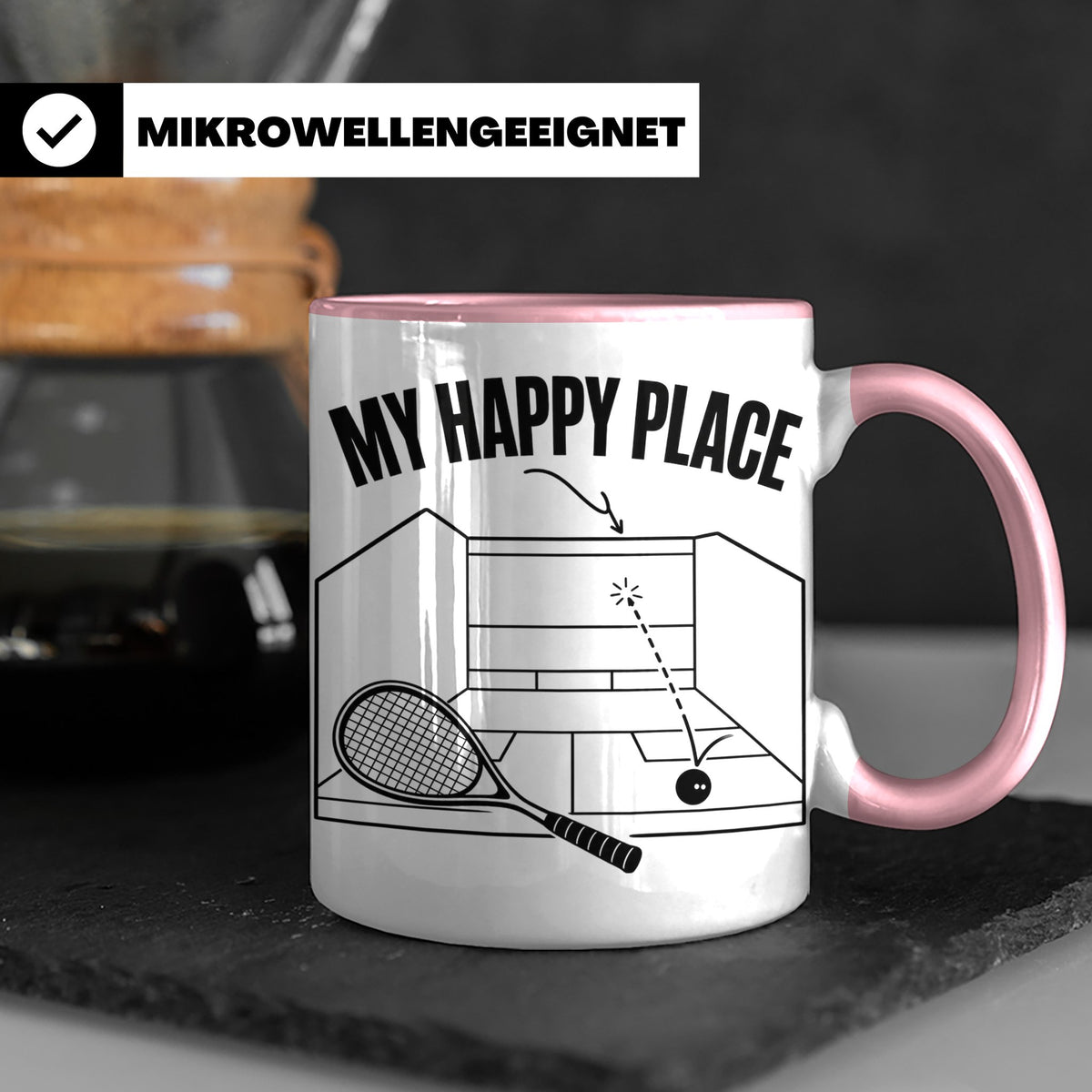 Squash Tasse My Happy Place Spruch Geschenk für Squashspiele – Rosa [farbe:rosa]