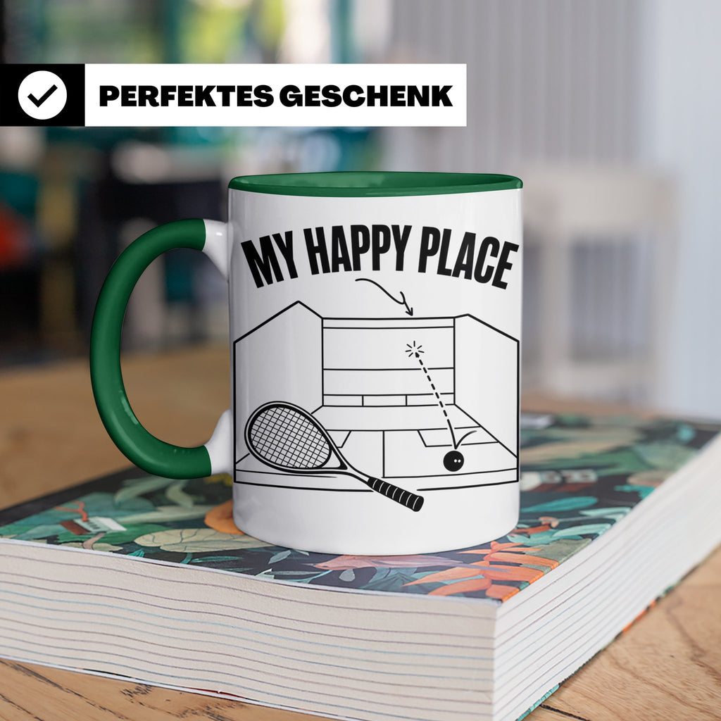 Squash Tasse My Happy Place Spruch Geschenk für Squashspiele – Grün [farbe:grün]