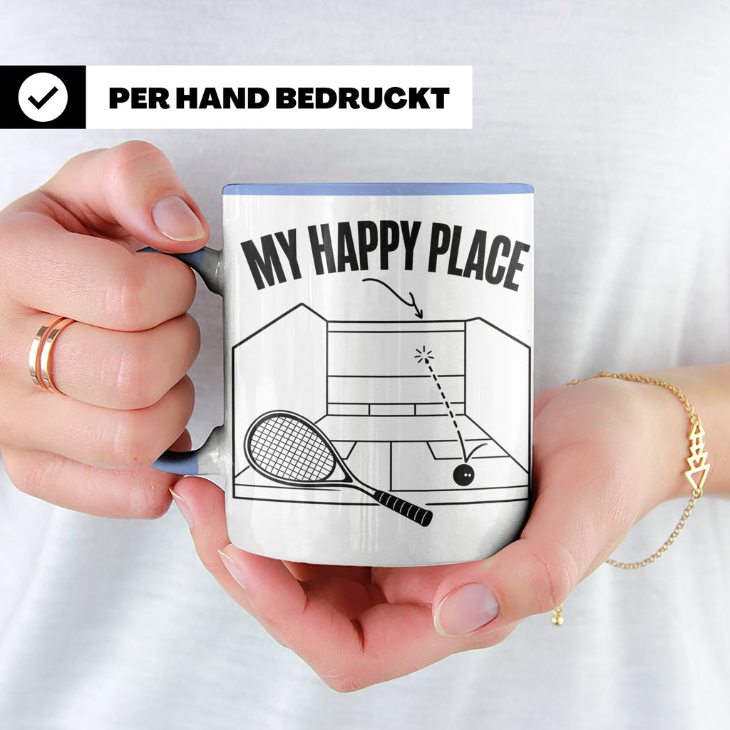 Squash Tasse My Happy Place Spruch Geschenk für Squashspiele – Blau [farbe:blau]
