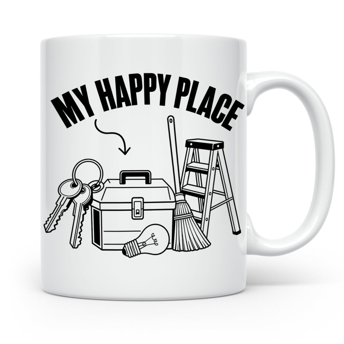 Hausmeister Tasse My Happy Place Lustiger Spruch Geschenk fü – Weiß [farbe:weiß]