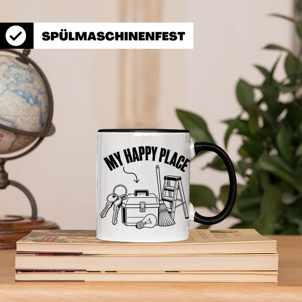 Hausmeister Tasse My Happy Place Lustiger Spruch Geschenk fü – Schwarz [farbe:schwarz]