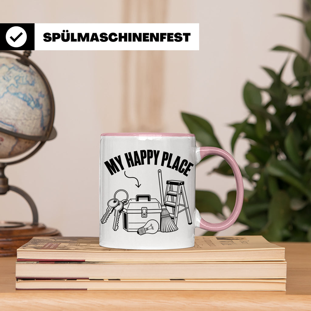 Hausmeister Tasse My Happy Place Lustiger Spruch Geschenk fü – Rosa [farbe:rosa]