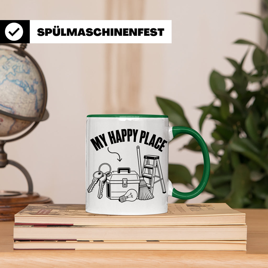 Hausmeister Tasse My Happy Place Lustiger Spruch Geschenk fü – Grün [farbe:grün]