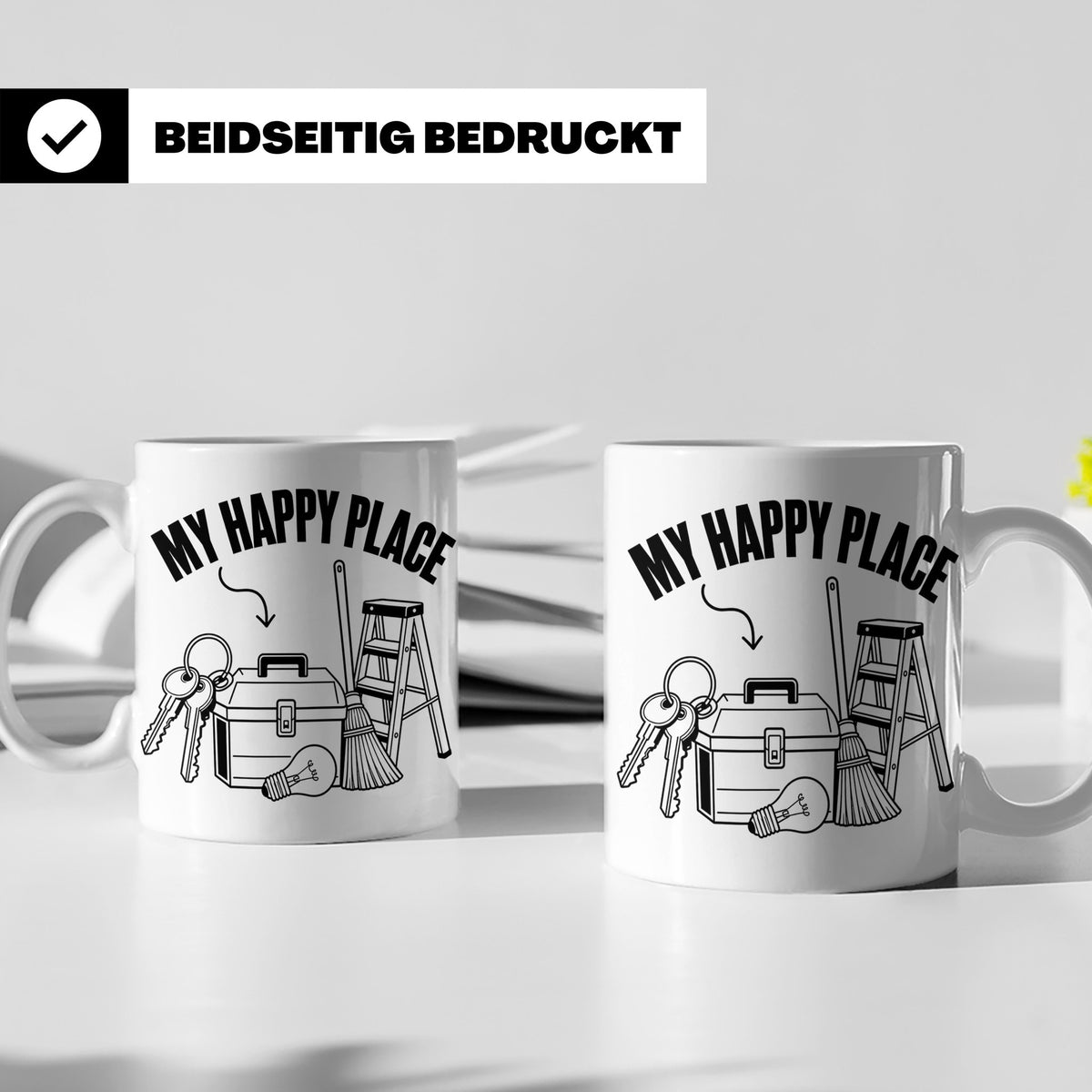 Hausmeister Tasse My Happy Place Lustiger Spruch Geschenk fü – Weiß [farbe:weiß]