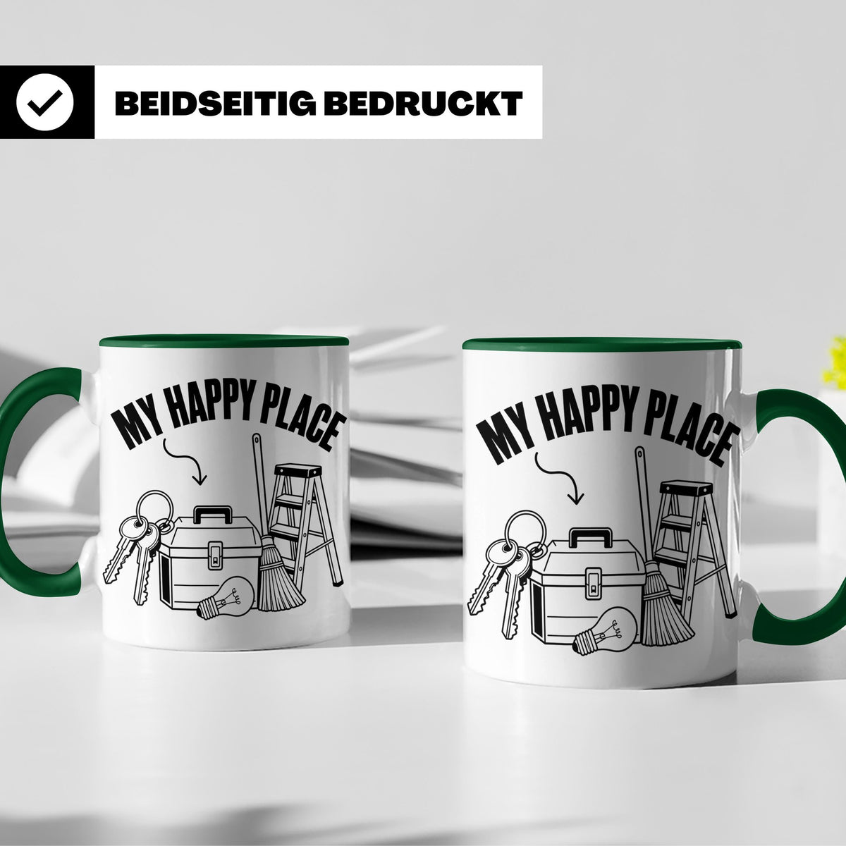 Hausmeister Tasse My Happy Place Lustiger Spruch Geschenk fü – Grün [farbe:grün]