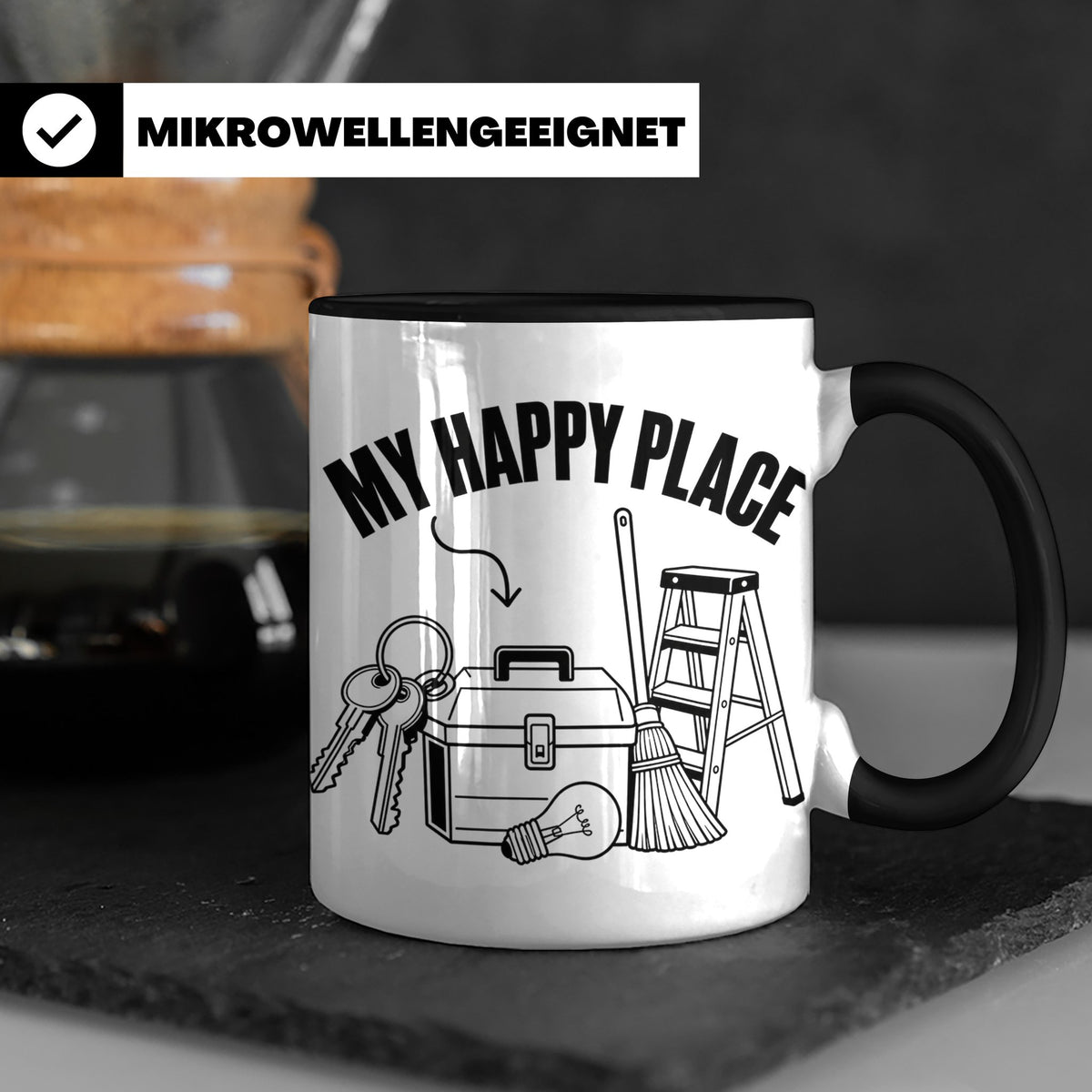 Hausmeister Tasse My Happy Place Lustiger Spruch Geschenk fü – Schwarz [farbe:schwarz]