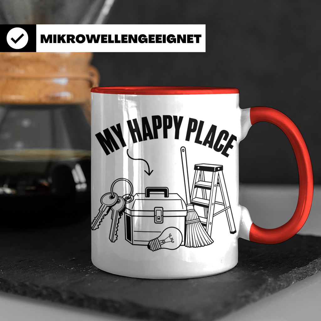 Hausmeister Tasse My Happy Place Lustiger Spruch Geschenk fü – Rot [farbe:rot]