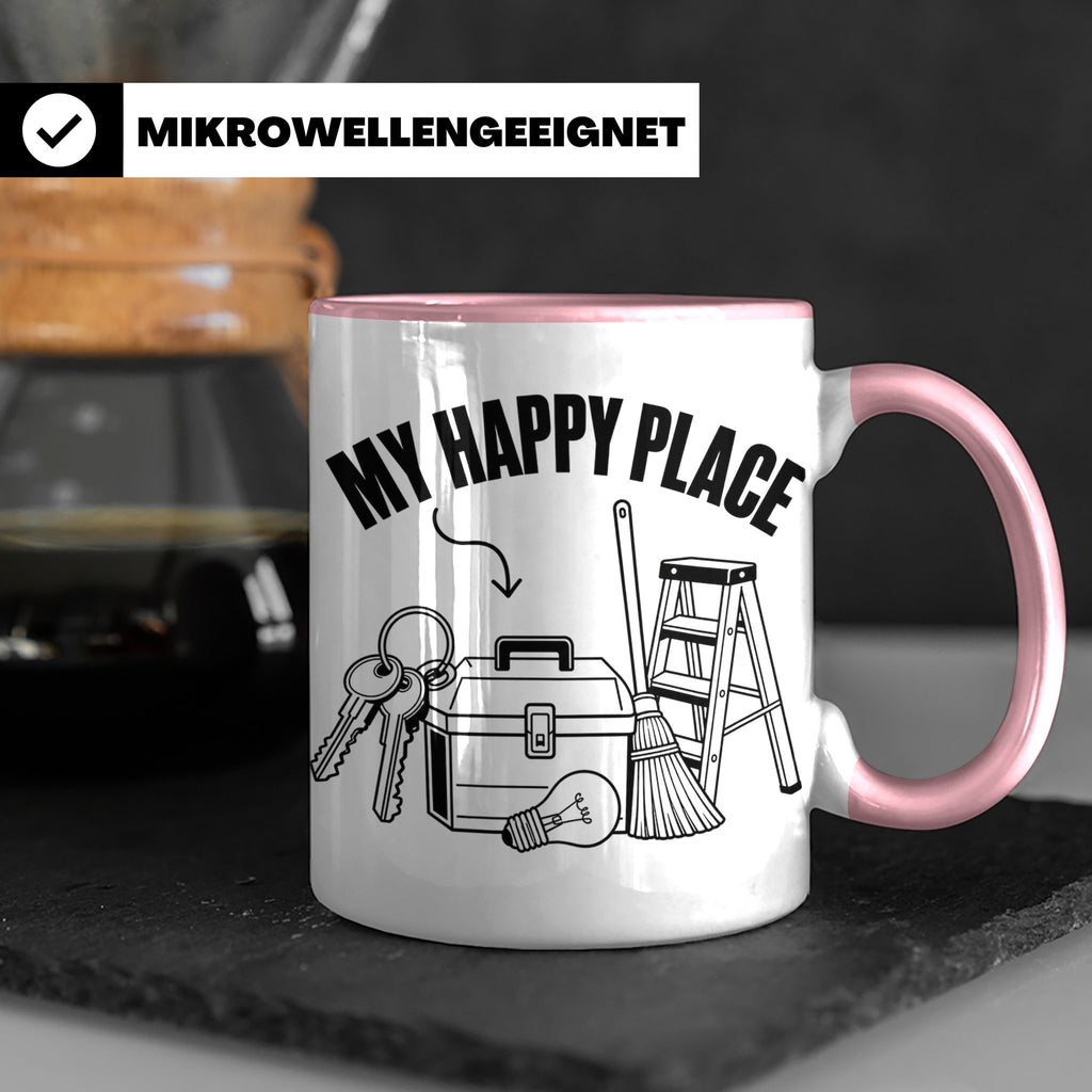 Hausmeister Tasse My Happy Place Lustiger Spruch Geschenk fü – Rosa [farbe:rosa]