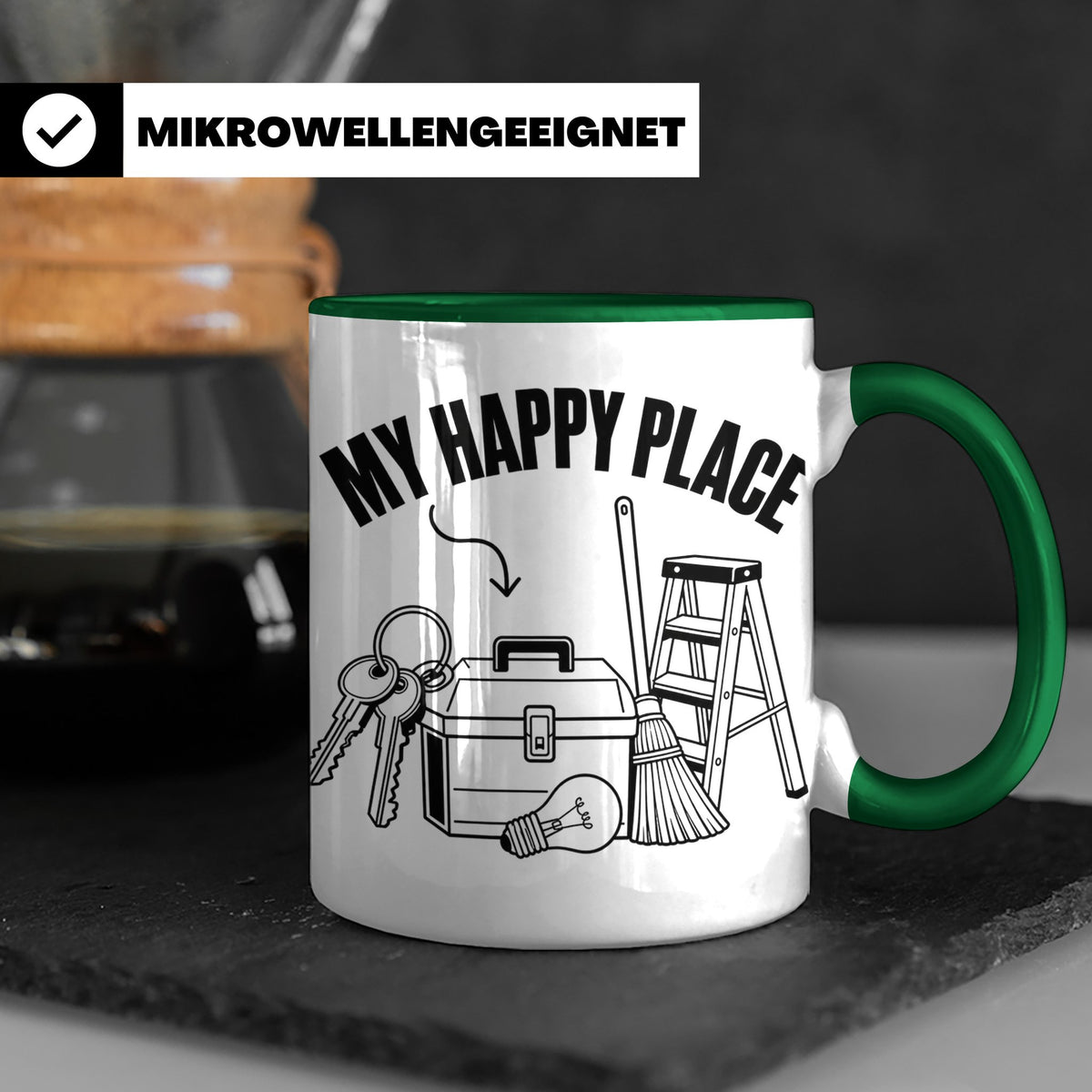 Hausmeister Tasse My Happy Place Lustiger Spruch Geschenk fü – Grün [farbe:grün]