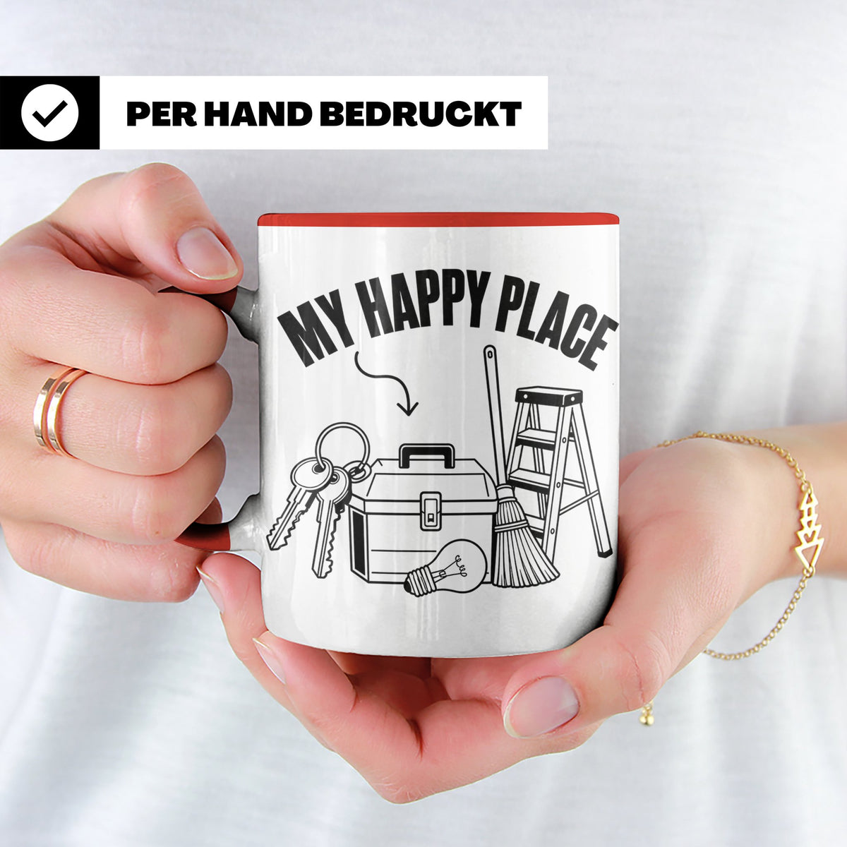 Hausmeister Tasse My Happy Place Lustiger Spruch Geschenk fü – Rot [farbe:rot]