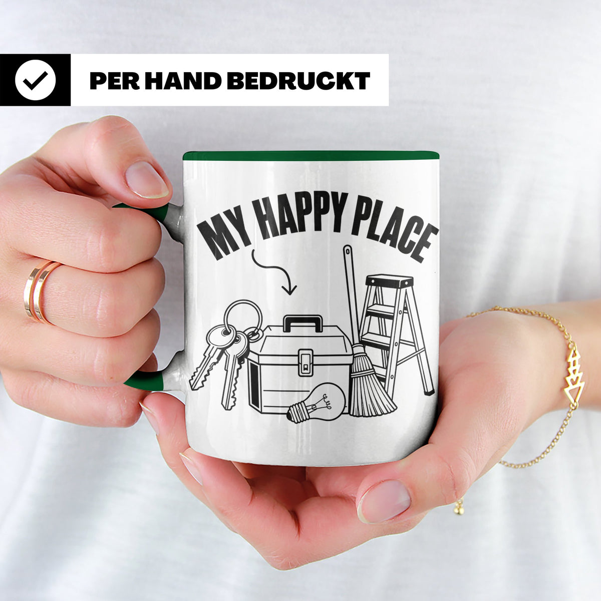Hausmeister Tasse My Happy Place Lustiger Spruch Geschenk fü – Grün [farbe:grün]