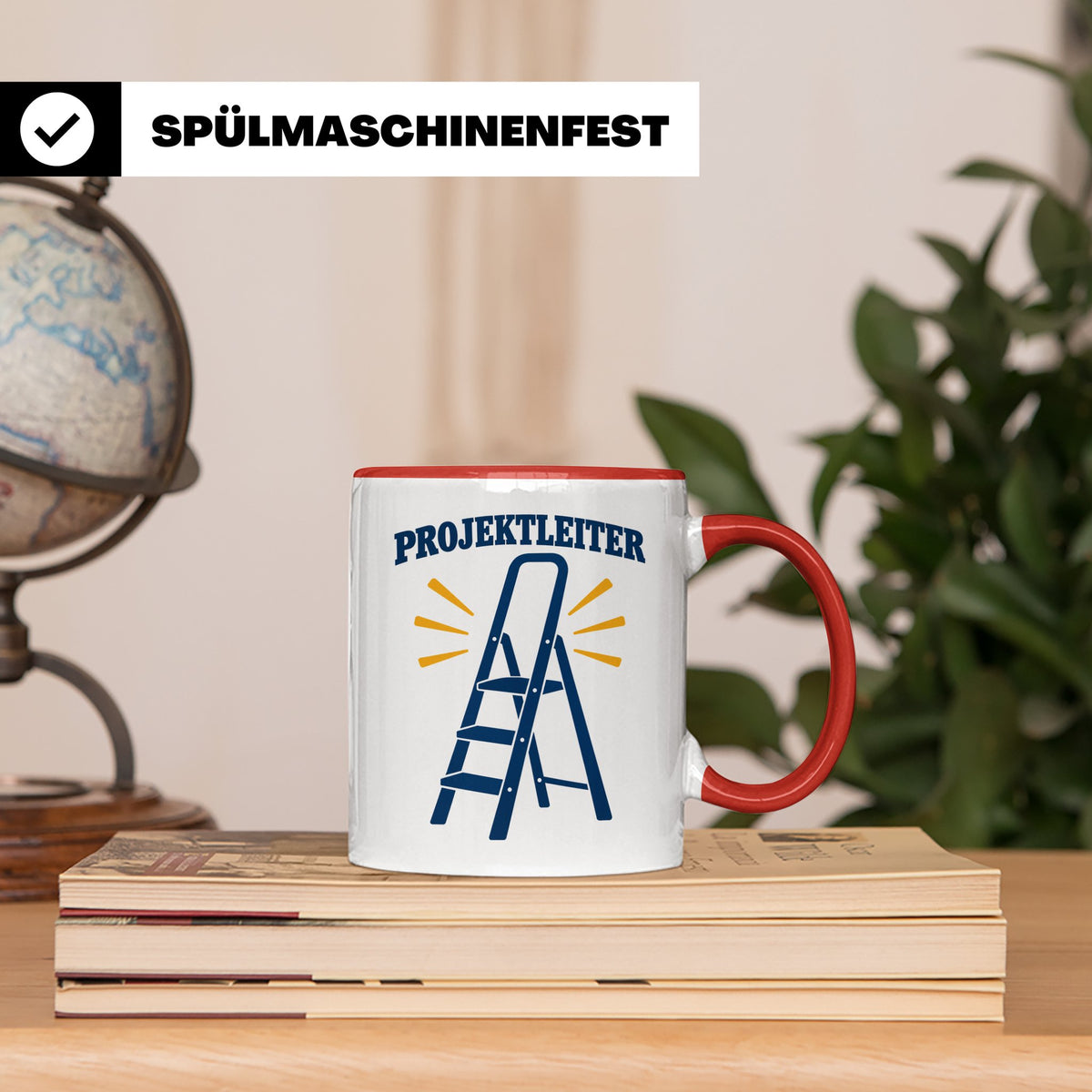 Projektleiter Tasse lustig mit Leiter Spruch, witzige Kaffee – Rot [farbe:rot]