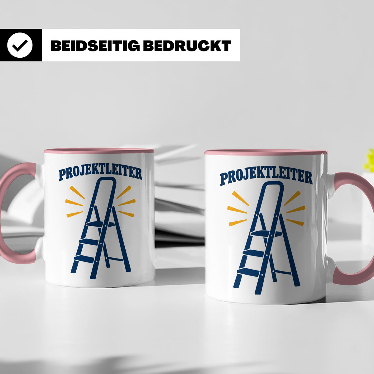 Projektleiter Tasse lustig mit Leiter Spruch, witzige Kaffee – Rosa [farbe:rosa]