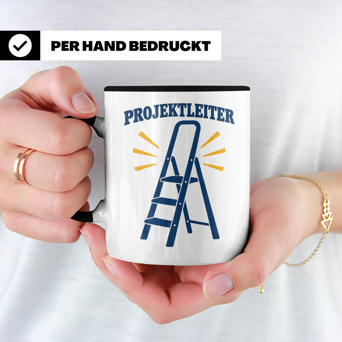 Projektleiter Tasse lustig mit Leiter Spruch, witzige Kaffee – Schwarz [farbe:schwarz]