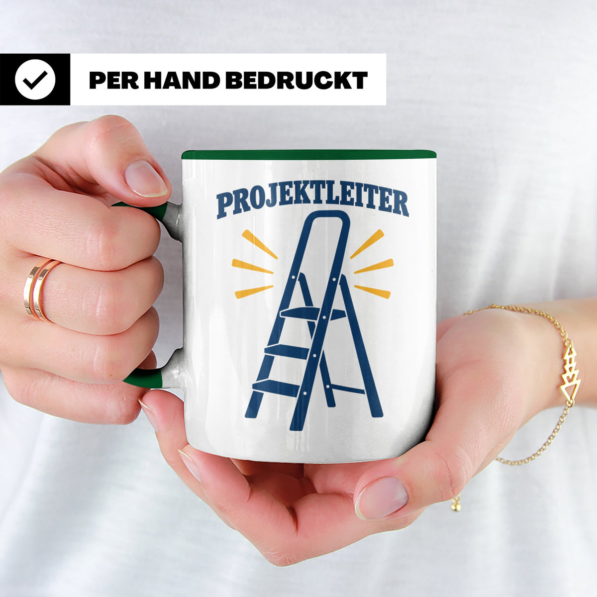 Projektleiter Tasse lustig mit Leiter Spruch, witzige Kaffee – Grün [farbe:grün]
