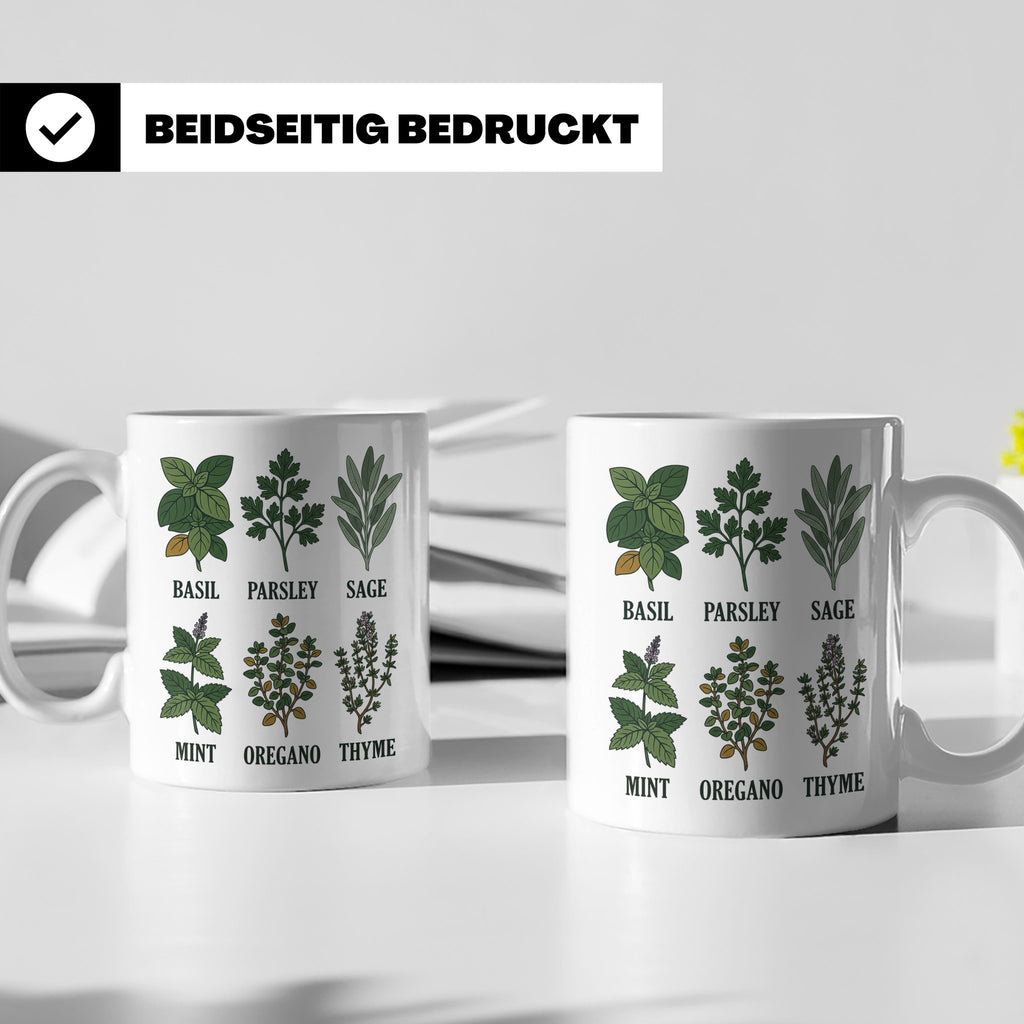 Kräutertasse mit Küchenkräuter Motiv für Gärtner & Koch, Bot – Weiß [farbe:weiß]