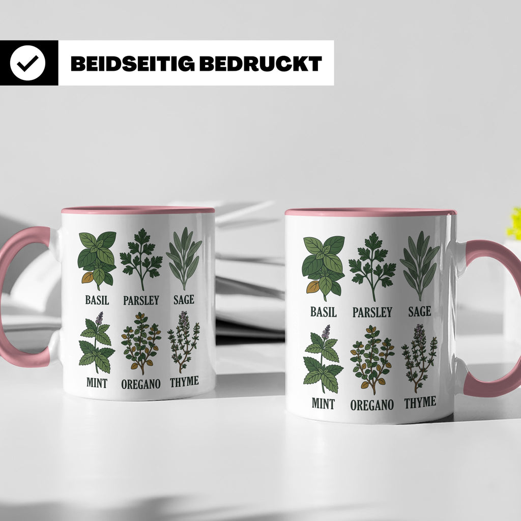 Kräutertasse mit Küchenkräuter Motiv für Gärtner & Koch, Bot – Rosa [farbe:rosa]