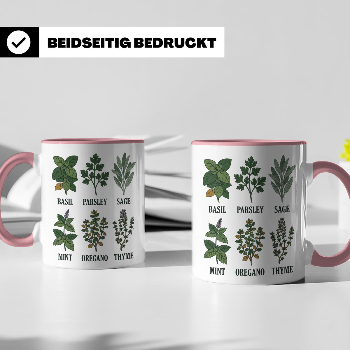 Kräutertasse mit Küchenkräuter Motiv für Gärtner & Koch, Bot – Rosa [farbe:rosa]
