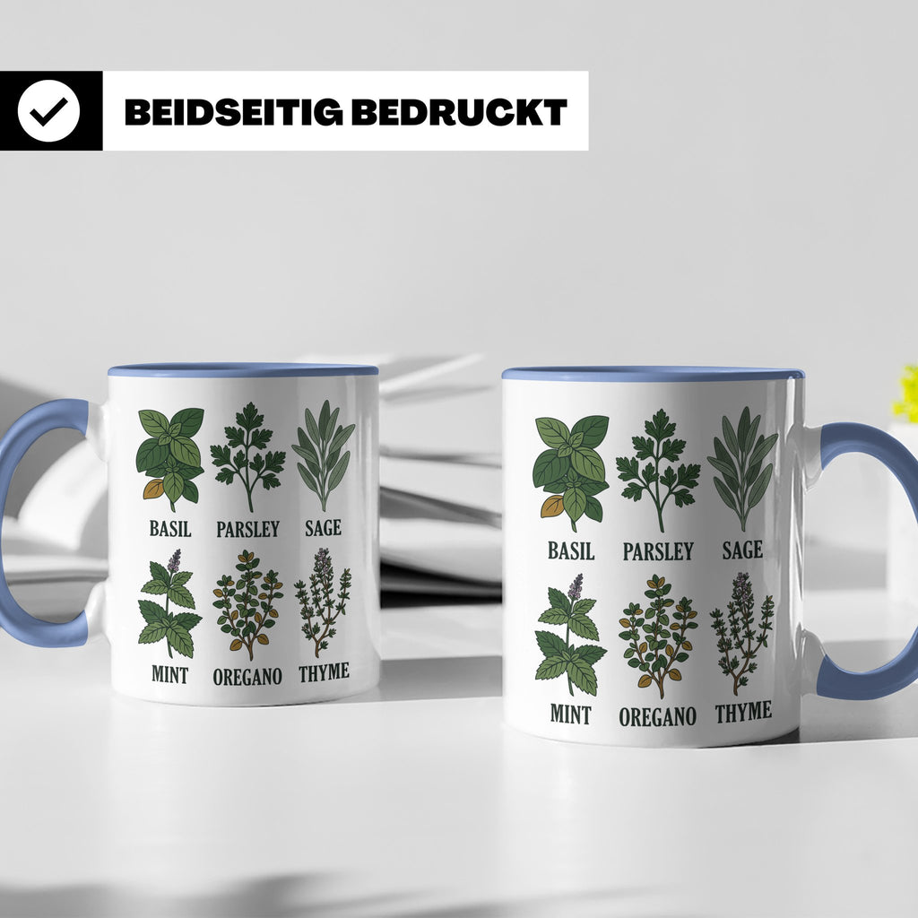 Kräutertasse mit Küchenkräuter Motiv für Gärtner & Koch, Bot – Blau [farbe:blau]