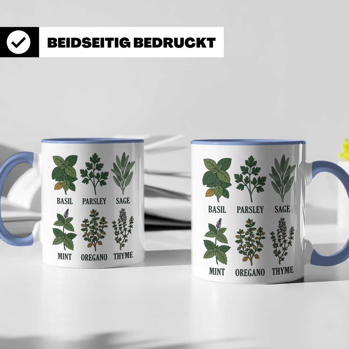 Kräutertasse mit Küchenkräuter Motiv für Gärtner & Koch, Bot – Blau [farbe:blau]