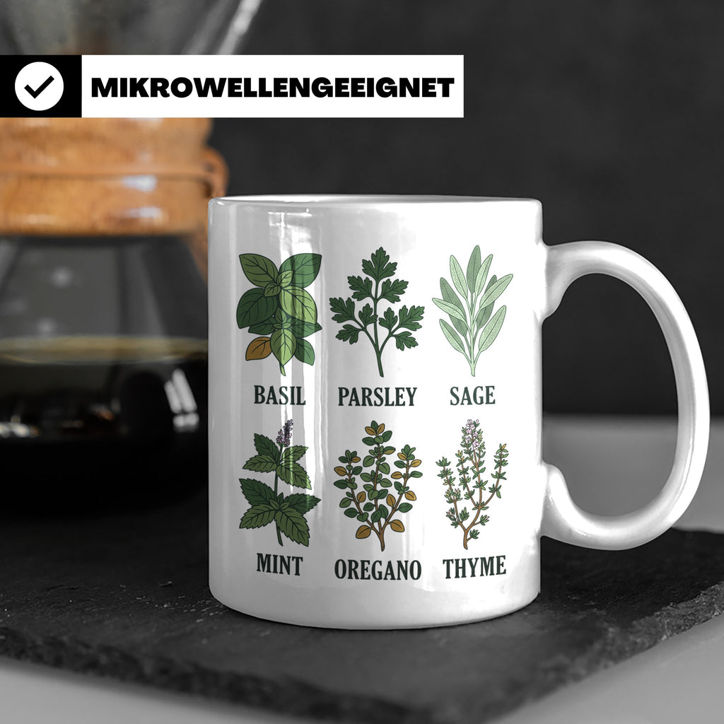 Kräutertasse mit Küchenkräuter Motiv für Gärtner & Koch, Bot – Weiß [farbe:weiß]